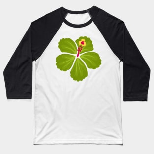 Green Hand Drawn Hibiscus Flower Baseball T-Shirt